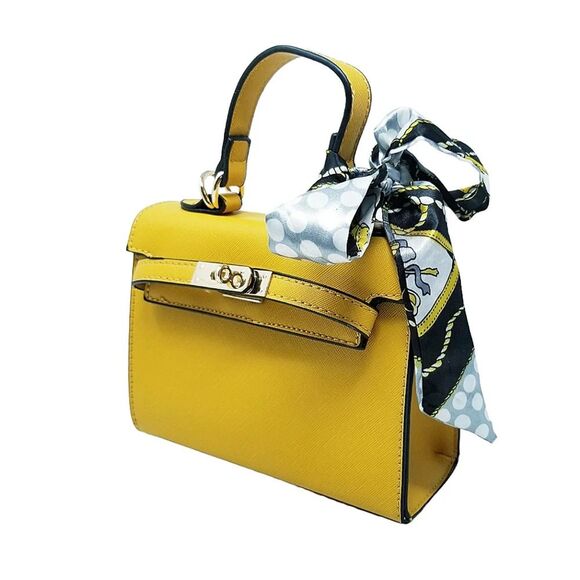 Yellow Scarf Top Handle Mini Satchel  wallet set - Picture 7 of 11